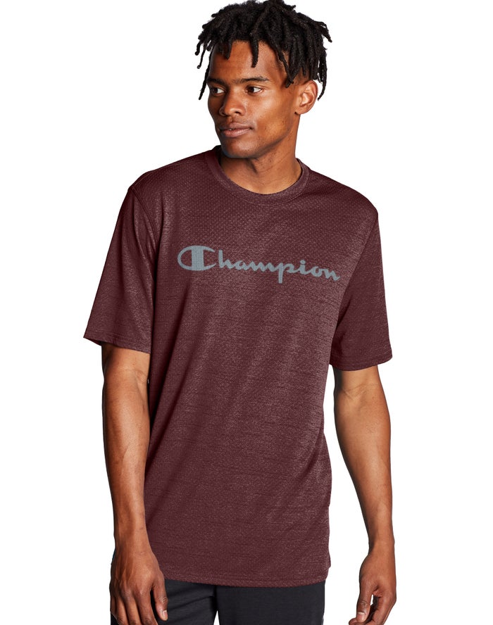 Champion Mens T-Shirt NZ - Double Dry® Heathered Mesh Textured Dark Red ( 9320-MWAYZ )